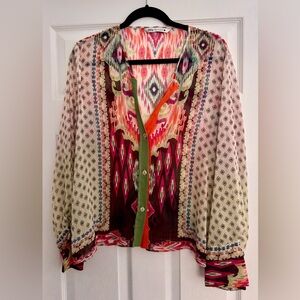 Zara Sheer Multicolor Patterned Blouse, size XL